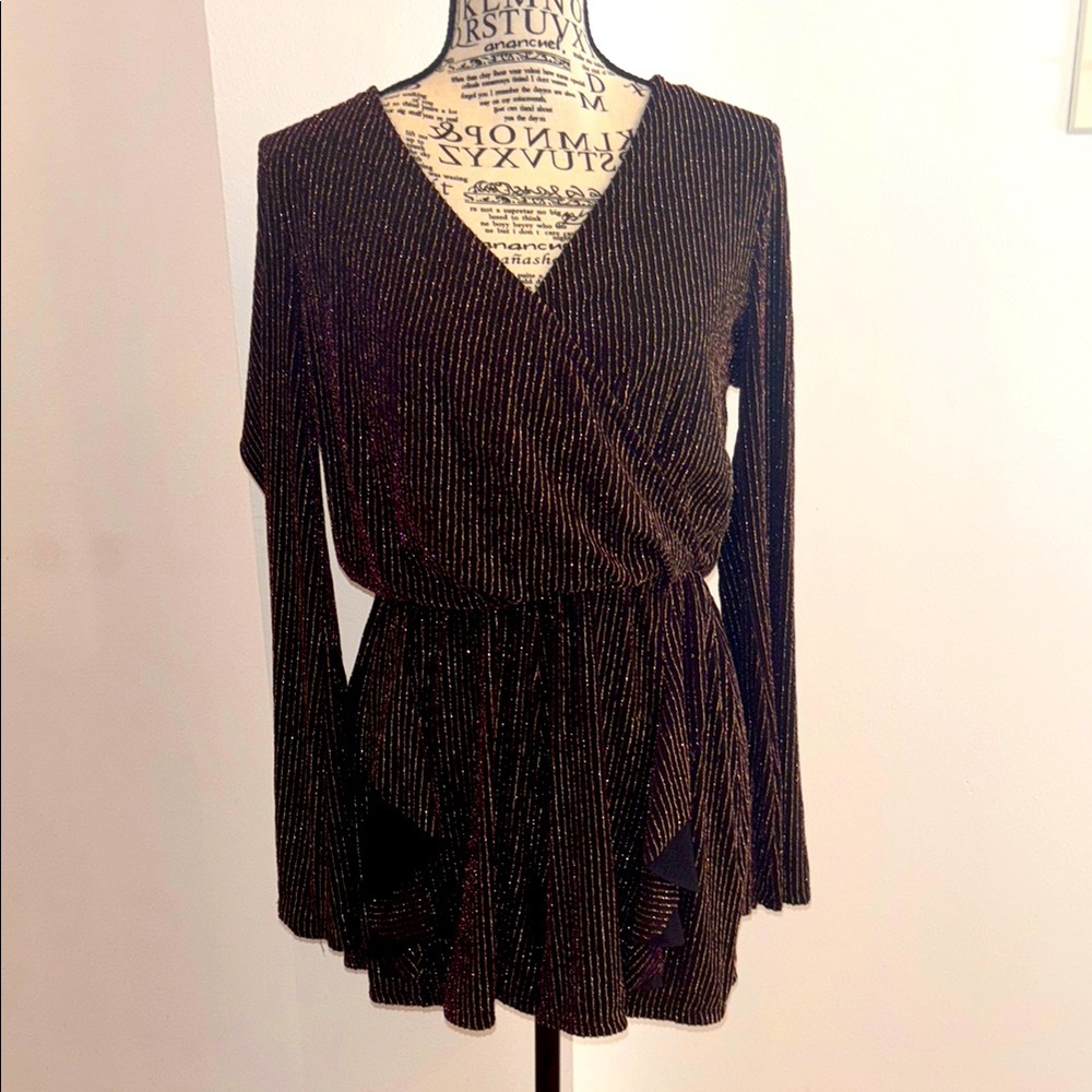 Topshop Black Long Sleeve Wrap Jumpsuit